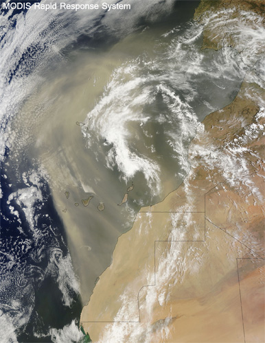 Enorme adveccion de polvo sahariano cubre el Atlantico Tropical