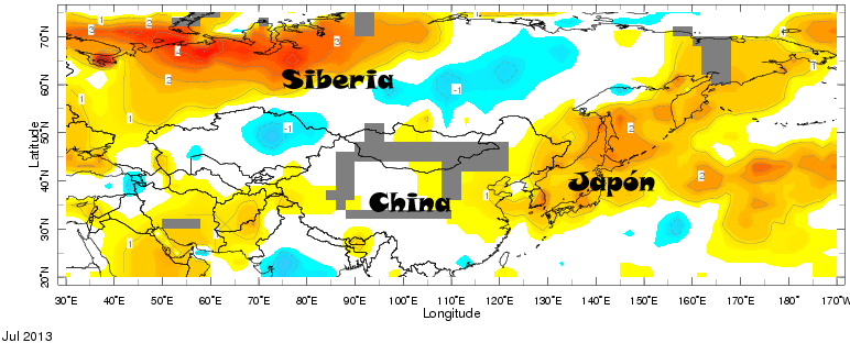 Ola de calor en Siberia, China y Japón, verano 2013