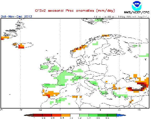 Previsiones estacionales para el otoño de 2013 en España