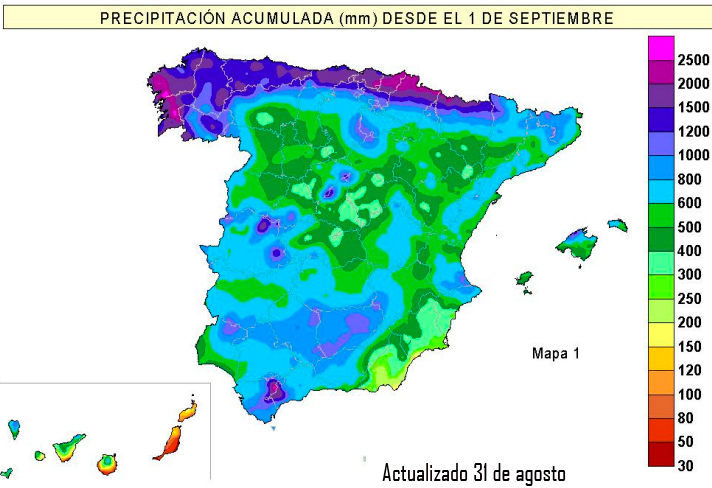 El presente año hidrológico puede ser el 7º más lluvioso desde 1970 en España