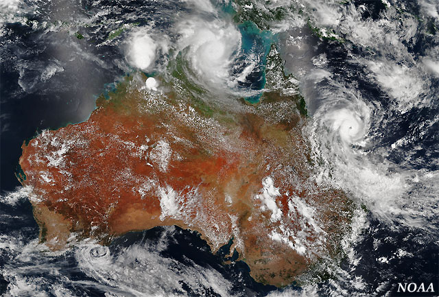 Lam y Marcia, dos ciclones tropicales tocando tierra en Australia el mismo dia