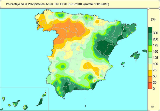 Octubre de 2018 fue húmedo y templado en España