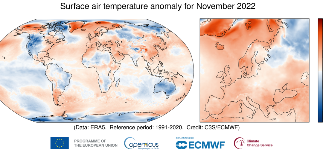Noviembre de 2022 fue el quinto más cálido en Europa