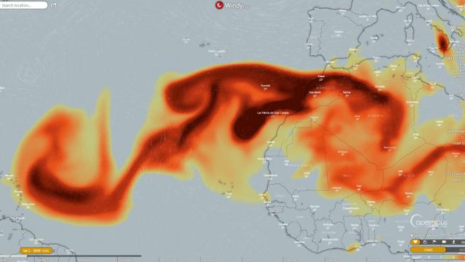 El dióxido de azufre del volcán de La Palma viaja al Caribe